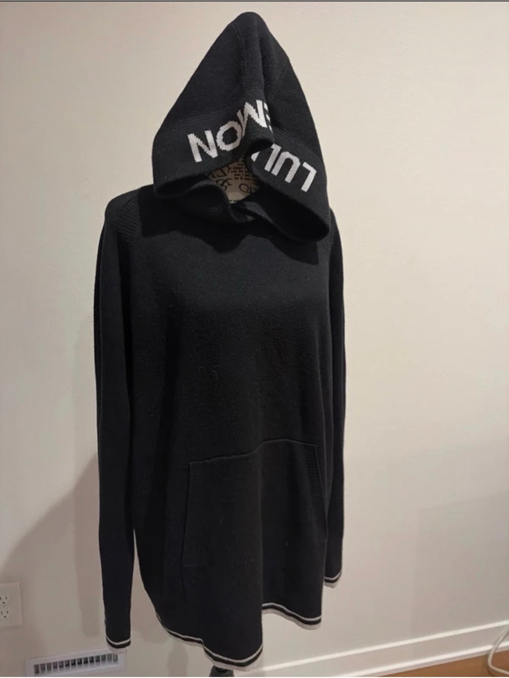 lululemon athletica Black Crewneck Hooded Sweater with White Logo Trim